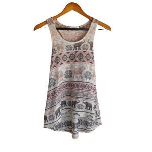 Ginger G Top Womens S Knit‎ Racerback Tank Novelty Elephant Hieroglyphic Pink